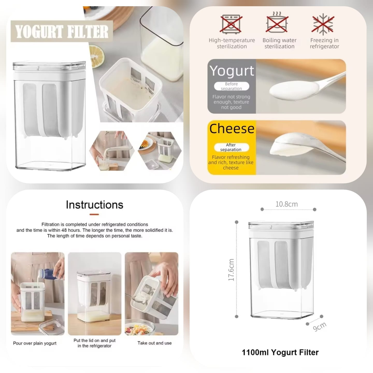 Greek Yogurt Maker Strainer 1100ML