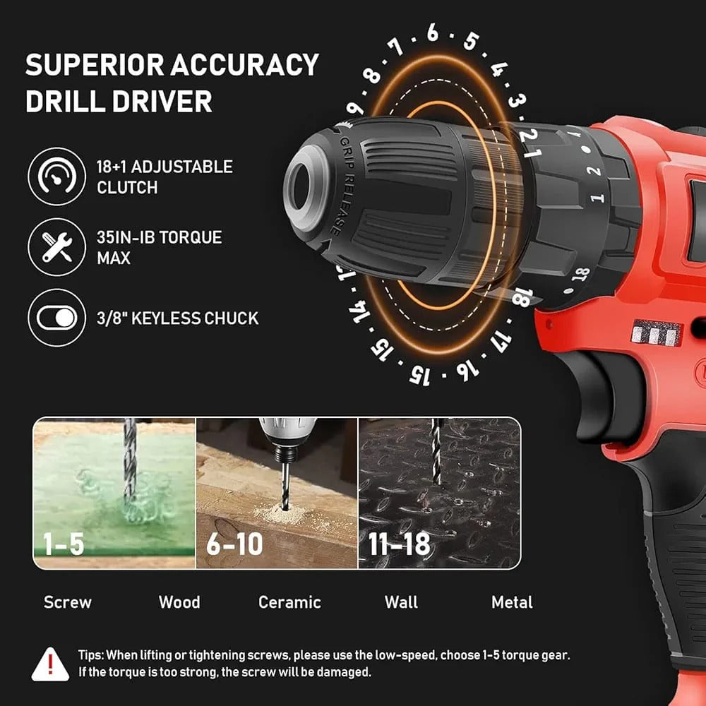 Top Rocket 48V Rechargeable Drill Kit - Heavy-Duty Cordless Power Drill for Professionals
